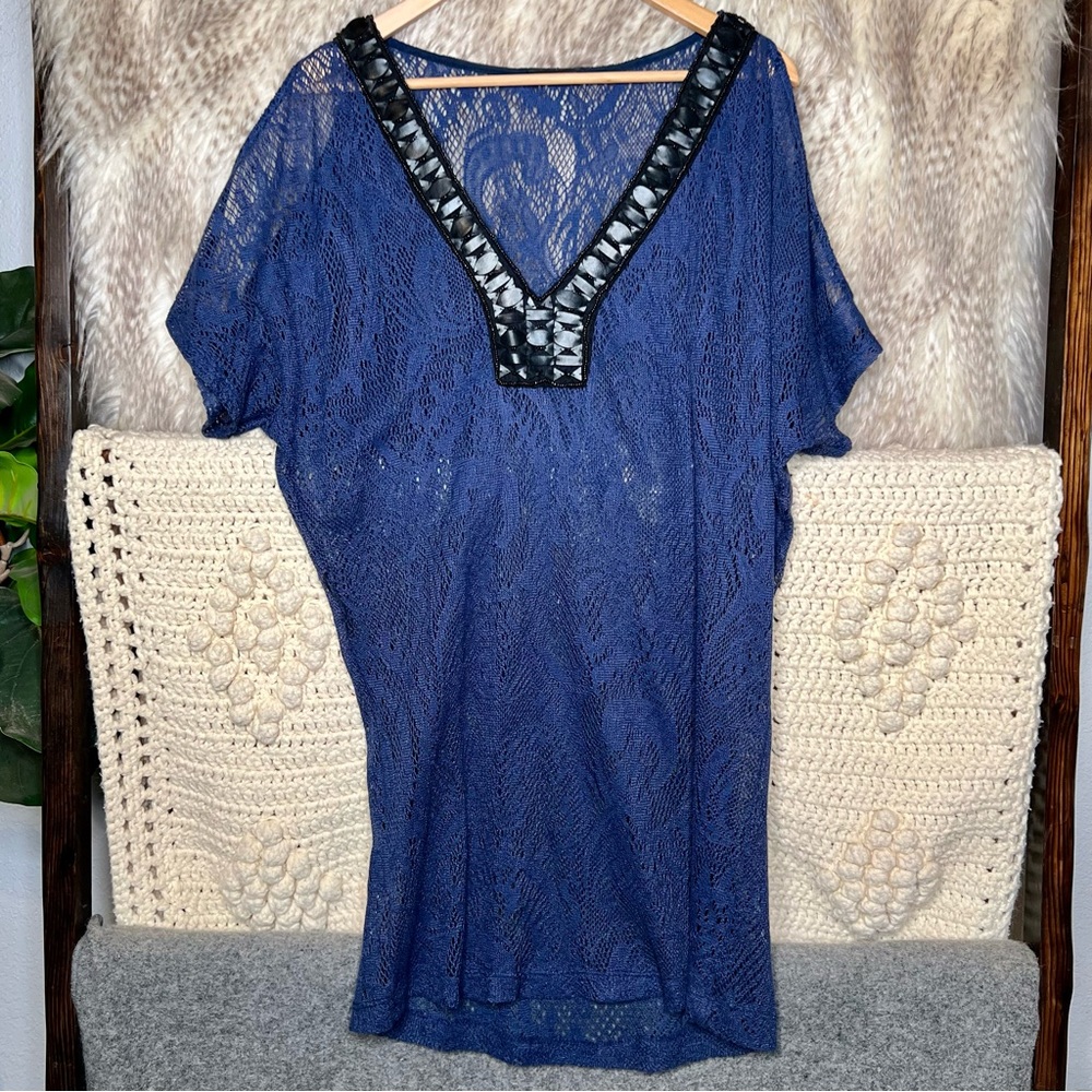 Leyendecker Lace Dress with Leather Appliqué Collar